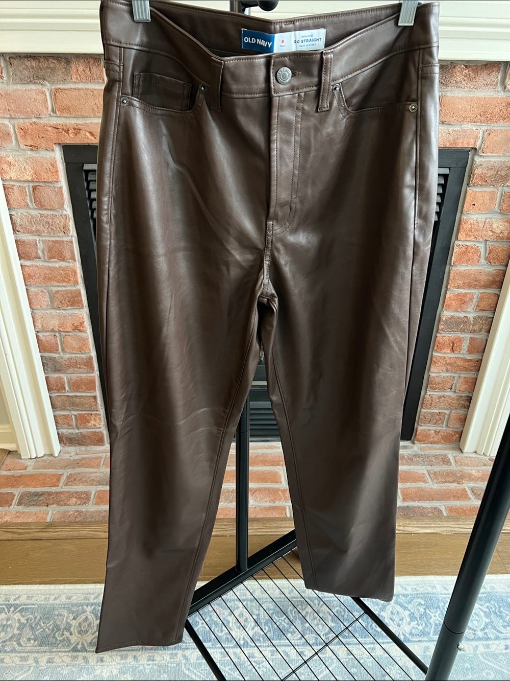 Old Navy Brown Faux Leather Straight Leg Pants